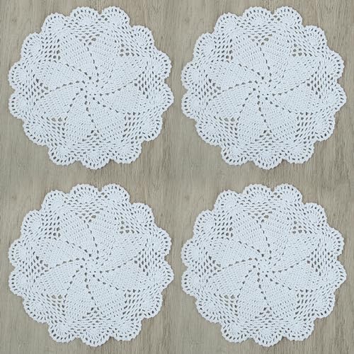 kilofly Conjunto de toalhas de mesa de renda de algodão crochê, 4...