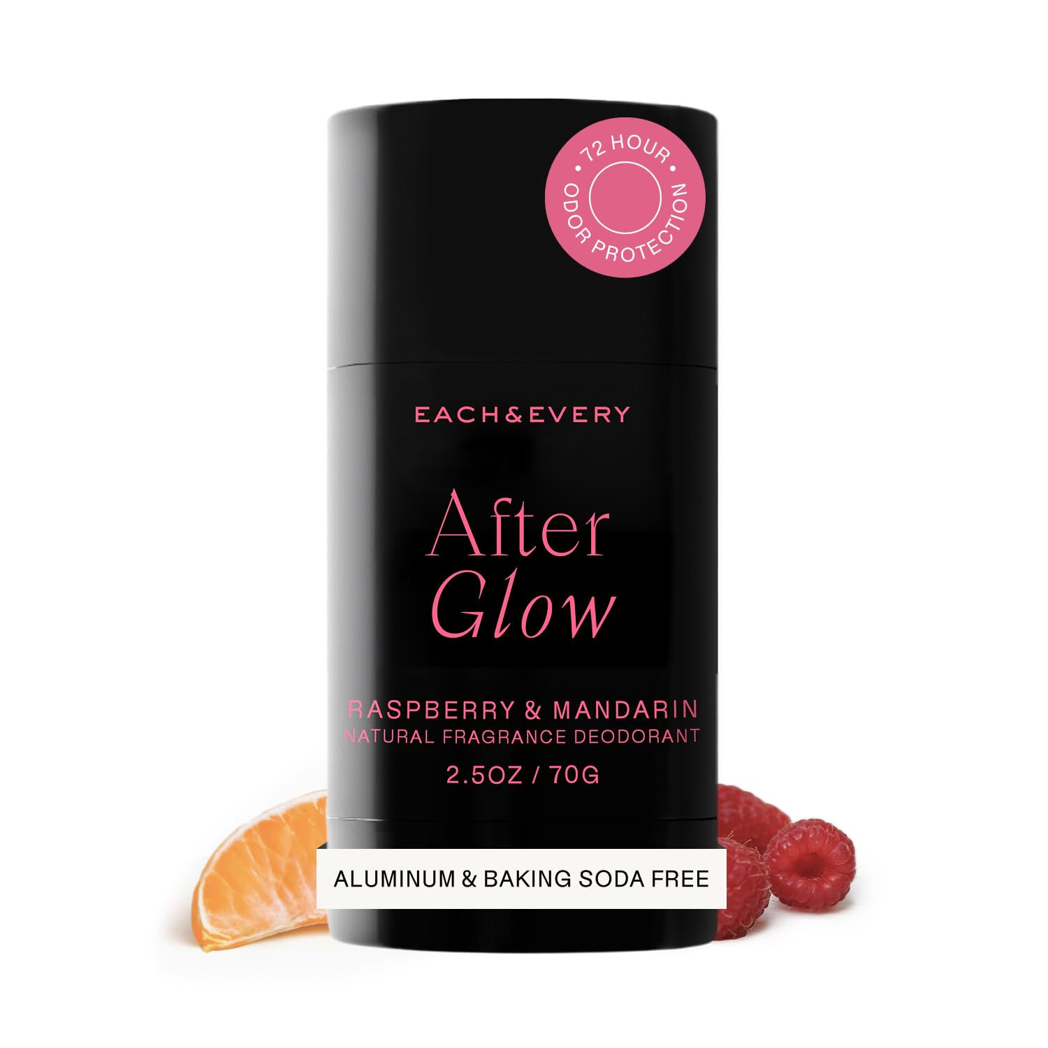 Each & Every Desodorante totalmente natural, sin aluminio, para mujeres y hombres, frambuesa y mandarina, suave para la piel sensible y protección contra olores todo el día, paquete