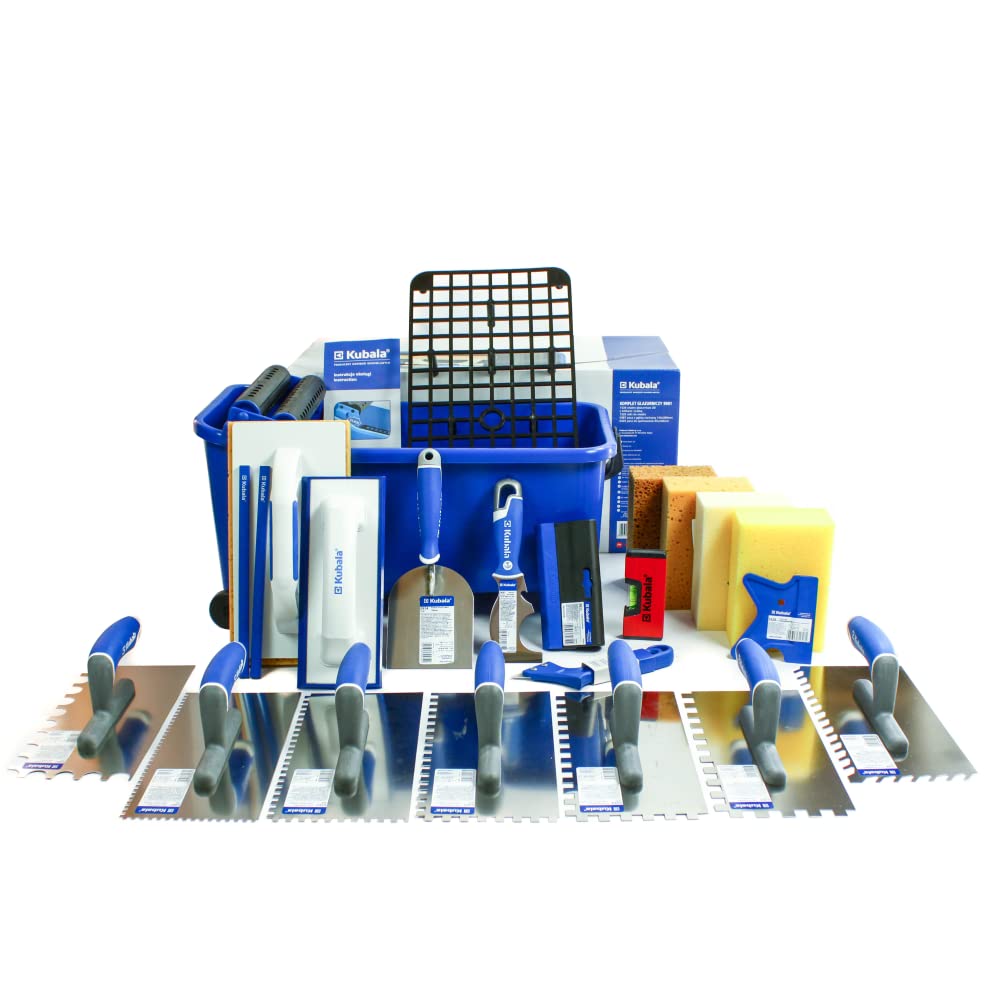 Profi-Fliesenwaschset 20l Fliesenleger Waschset 23-tlg enhalt: Fliesenwaschbrett -Fugenbrett -4x Fliesenschwamm -7x Glättekelle gezahnt Stuckateurspachtel Fugenkratzer Mehrzweckspachtel