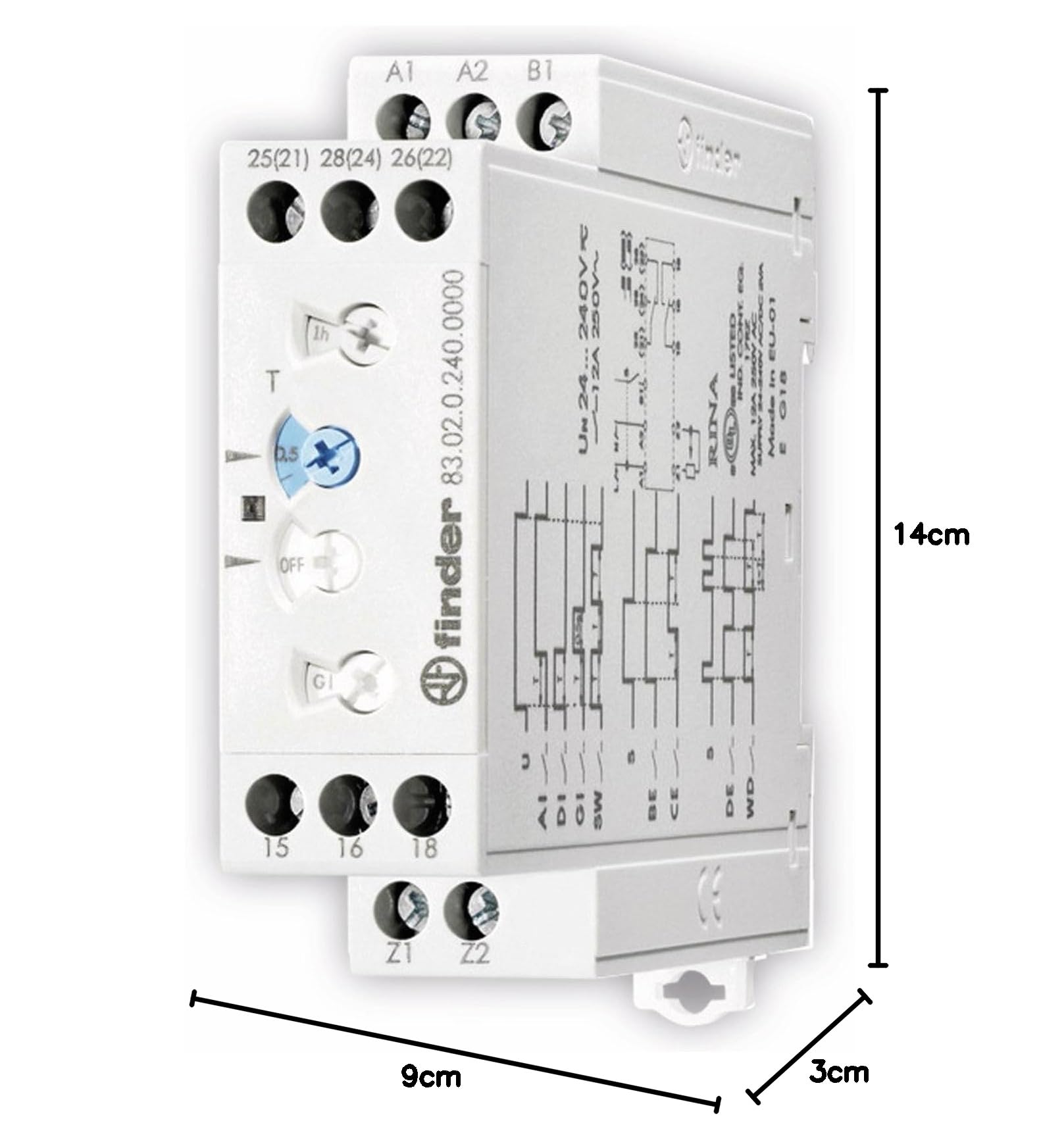 Finder 83 Zeitrelais, DIN-Hutschiene 24 V dc 24V ac, 240 V ac, 2 Kont. Multifunktion, 2-poliger Umschalter