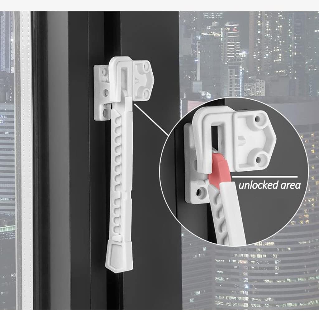 Luminexia 1Pc/2Pcs Serrature di Sicurezza per finestre Serrature autoadesive Regolabili per finestre Limitatore di Sicurezza Protezione antifurto per Sicurezza Bambini Home Office Dormitorio Scuola