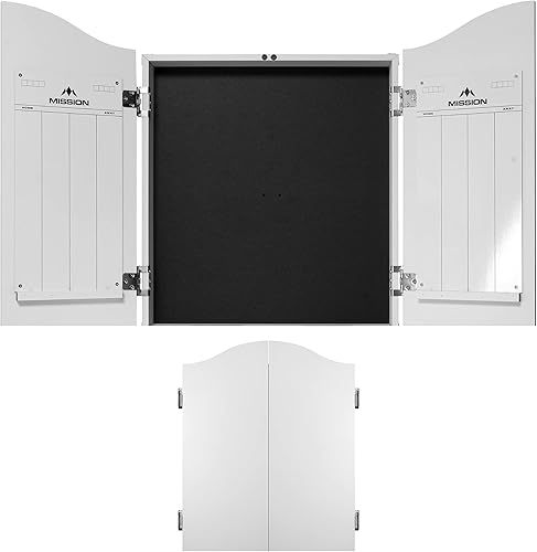 Mission Darts Gabinete de madera de lujo resistente de la diana, blanco, (CAB011)