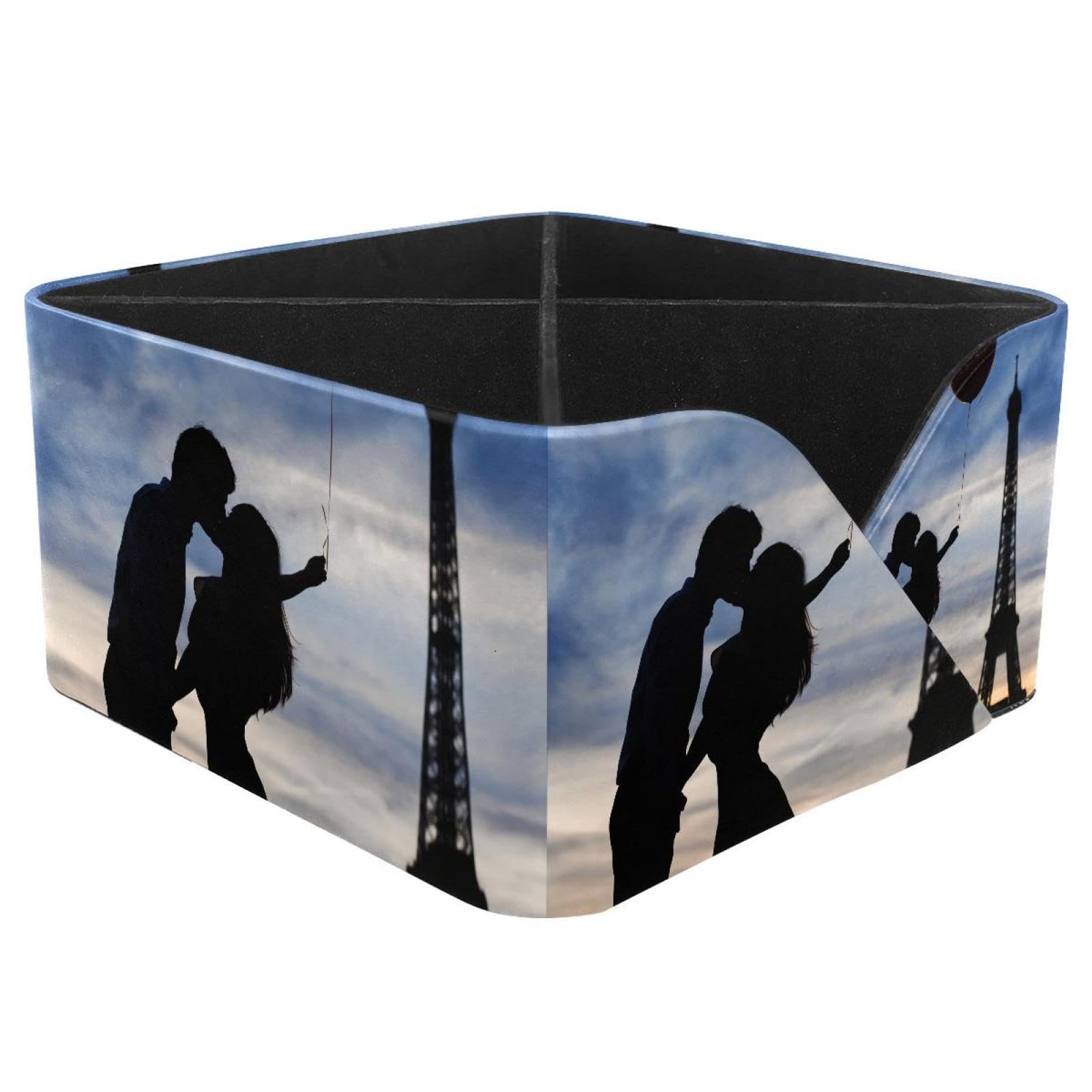 KengjuTesu Kissing in Paris Desktop Organizer Pen Holder, Rectangular Pencil Cup for Office, Study and Makeup Stations