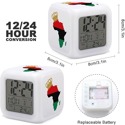 Miniatura 2 de Despertador del orgullo africano panafricano que cambia el color de la alarma digital del reloj del LED con la temperatura de