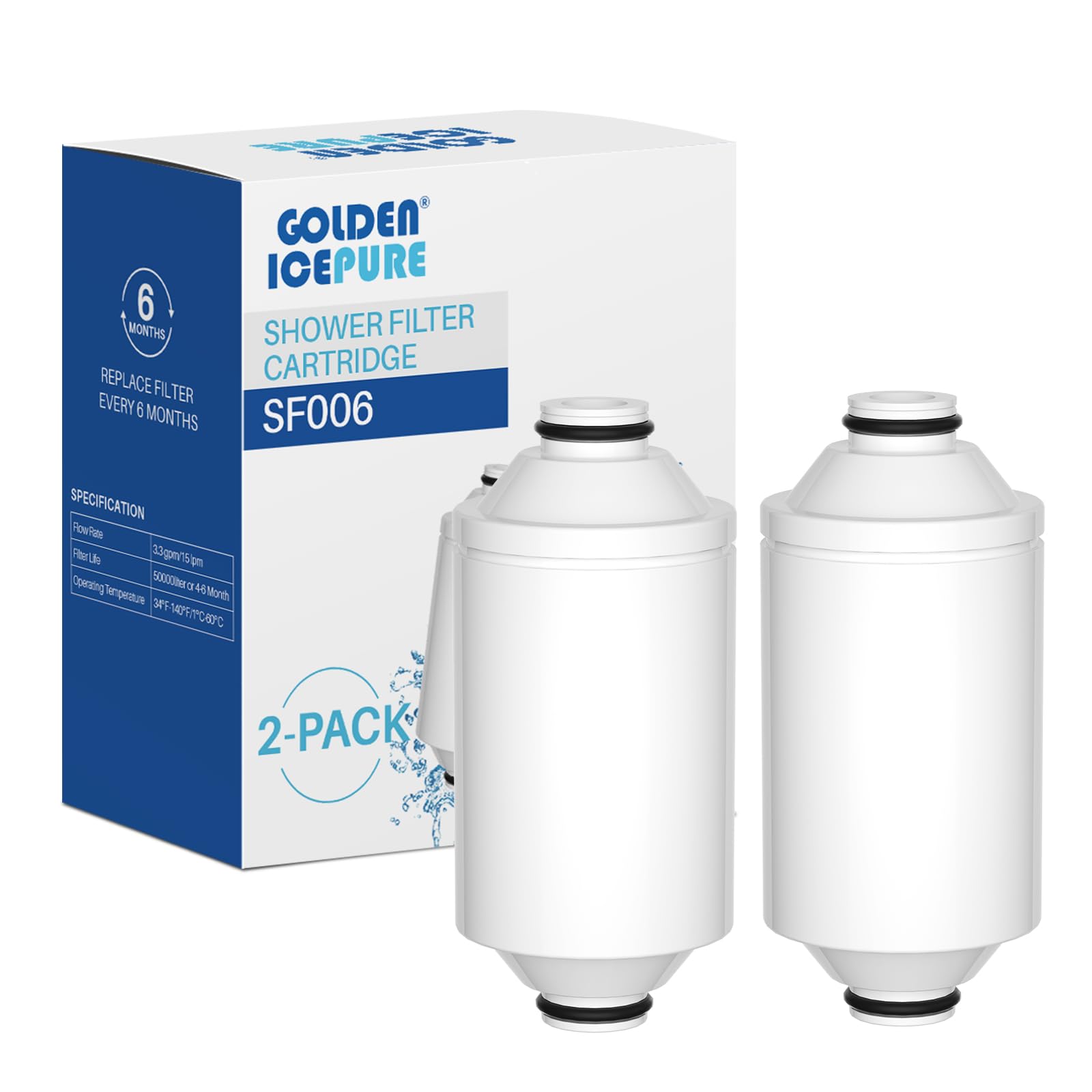 GOLDEN ICEPURE Shower Filter Cartridge - Premium Water Conditioner Compatible with Philips AWP175 Systems (AWP1775WH / AWP1775CH), Pack of 2
