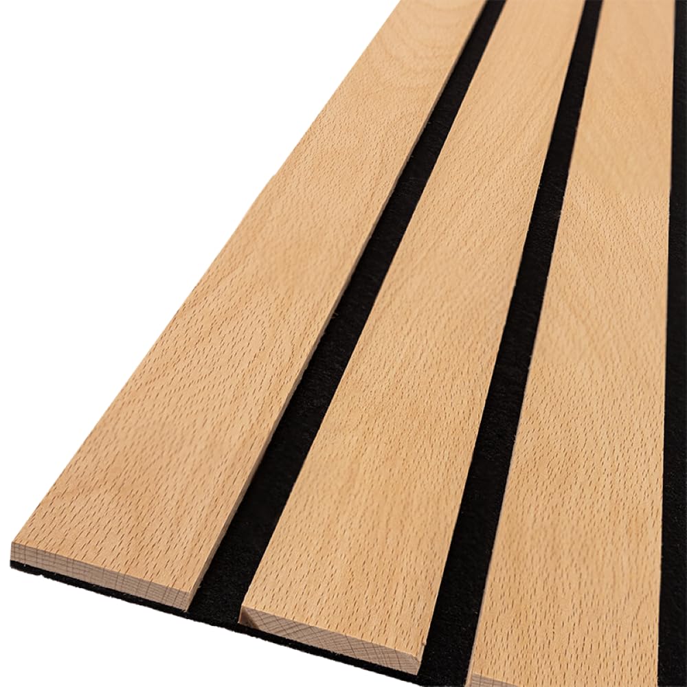 wodewa Panel akustyczny, szerokie lamele, buk, olejowany, 240 cm, pełne drewno, szerokie lamele, pochłanianie dźwięku na ścianę i sufit, 9 mm płaski, płyta akustyczna z litego drewna, wyprodukowano w