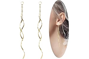 Sterling Silver Spiral Long Wire Earrings, Gold, Handmade Twisted Linear Hypoallergenic Dangle Drop Earrings