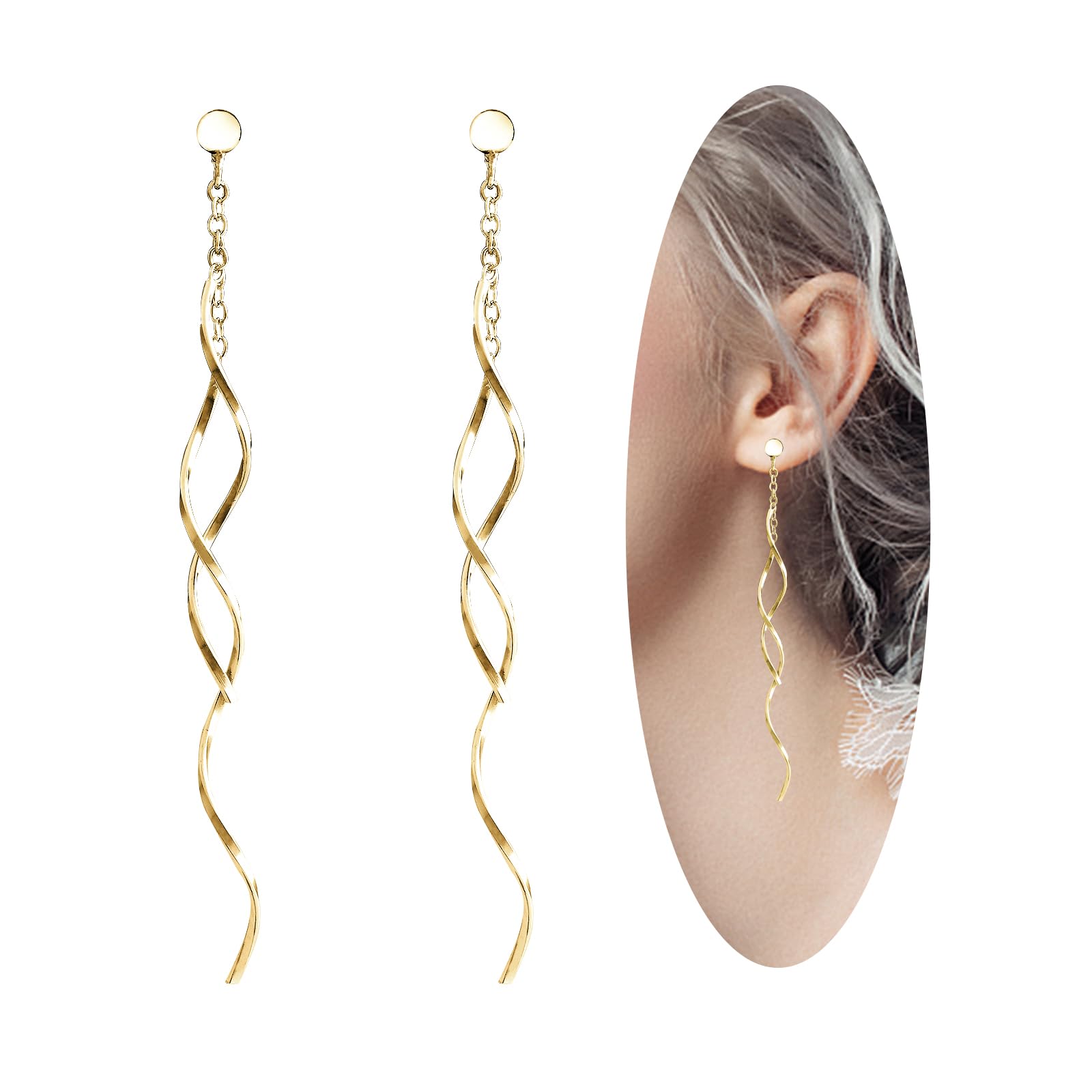 Sponsored Ad - Sterling Silver Spiral Long Wire Earrings, Handmade Twisted Linear Hypoallergenic Dangle Drop Earrings, Gift for Women (Silver, straight long wire earing)