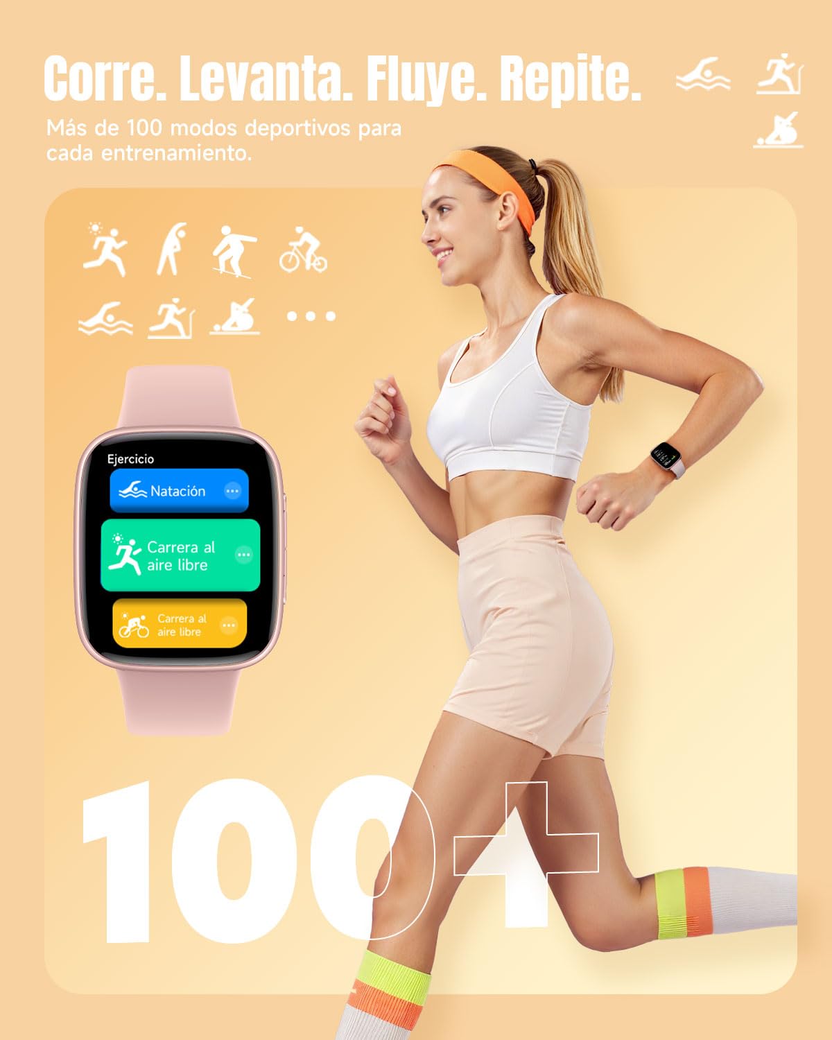 Reloj Inteligente Mujer, Smartwatch con Pantalla AMOLED, Resistente al Agua 3ATM para Natación, Llamadas Entrantes/Salientes, Reloj Deportivo con Ritmo Cardíaco/Sueño/100 Deportes, Rosa