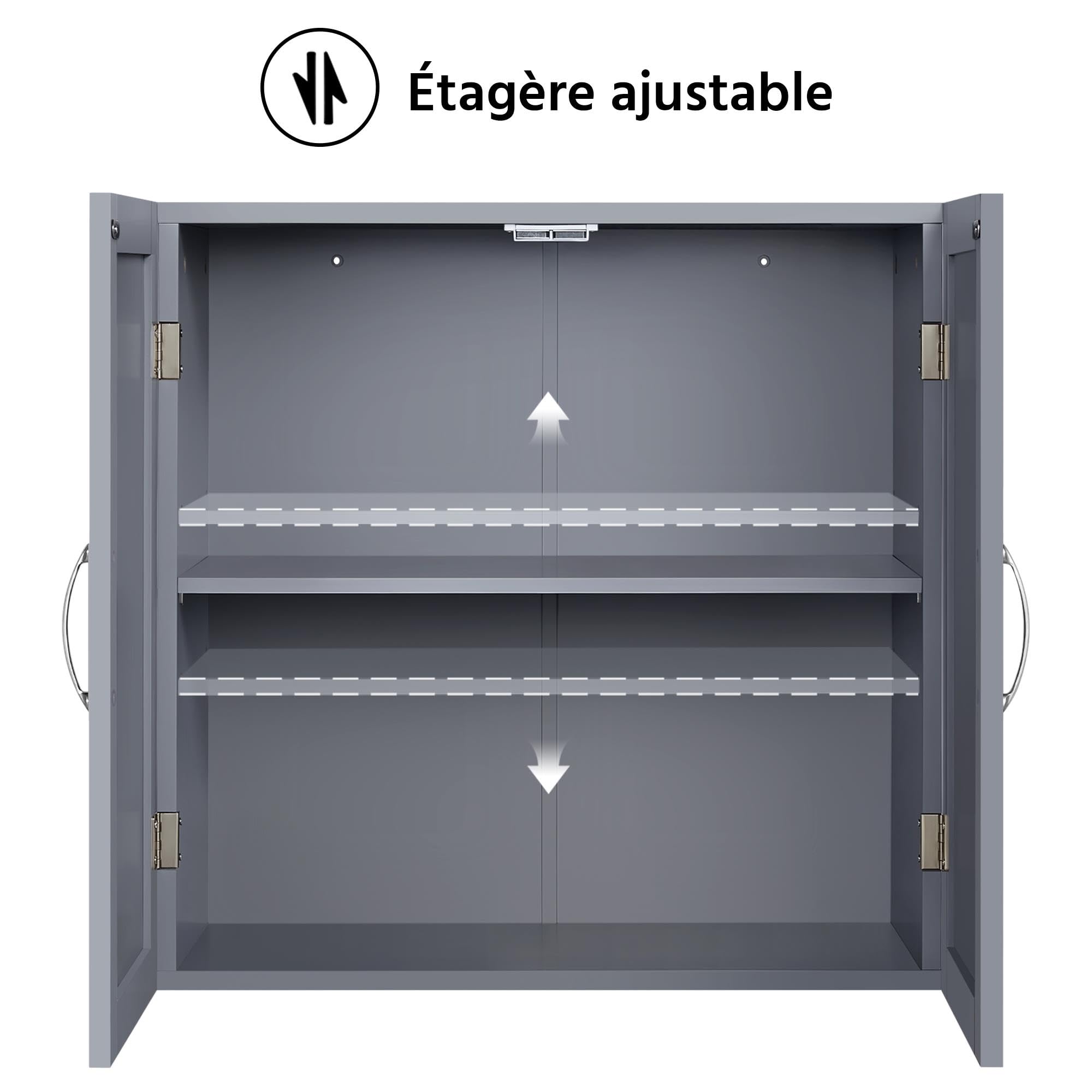 Yaheetech Lot de 2 Armoire Salle de Bains Murale, Meuble WC Suspendu, Etagère Hauteur Réglable, 2 Portes, Toilette/Cuisine/Salon Gris Foncé, 59,5 × 31 × 59,5 cm