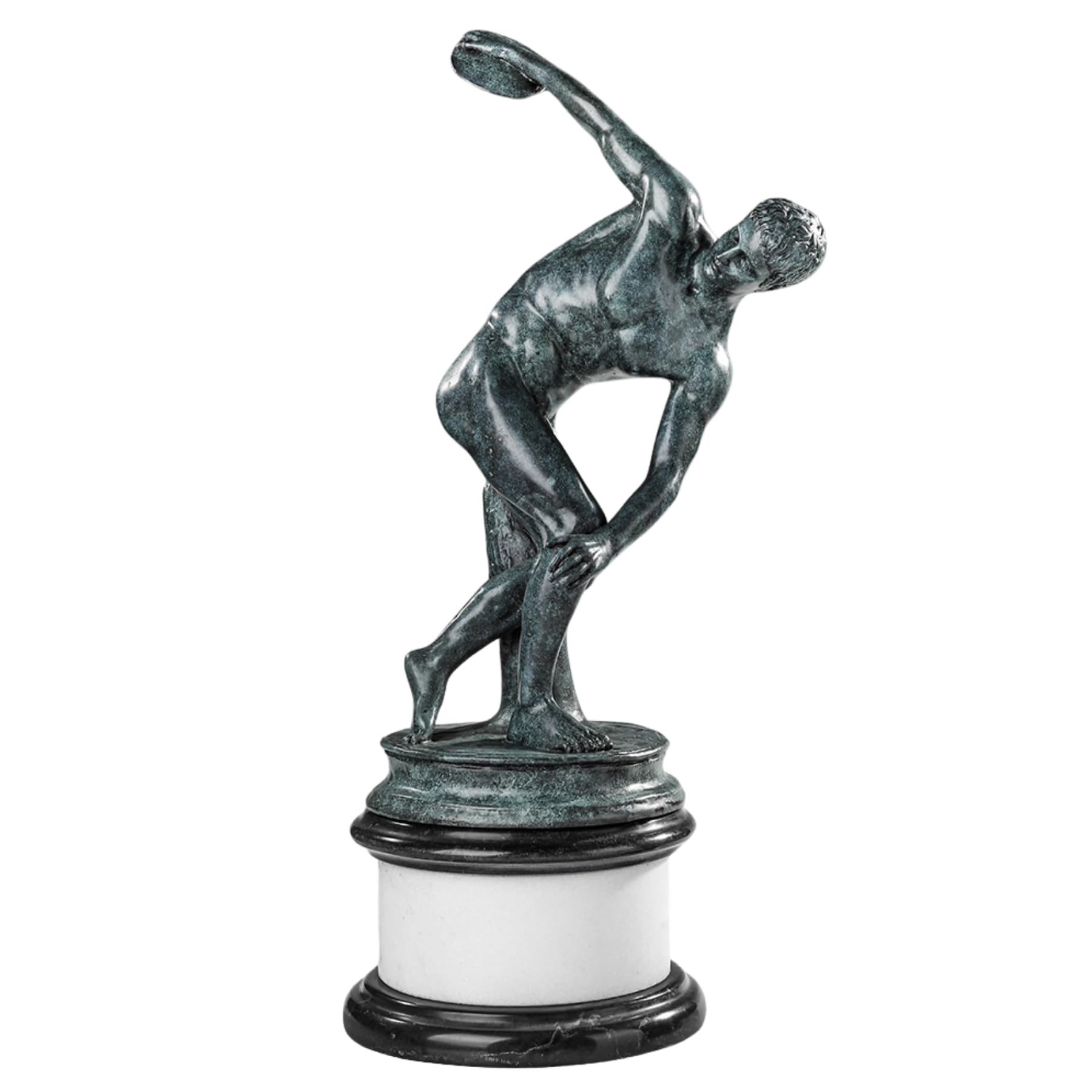 Aottsd Green Bronze 23.6" Bronze Discus Athlete Sculpture Marble Base Classic Home Decor Green