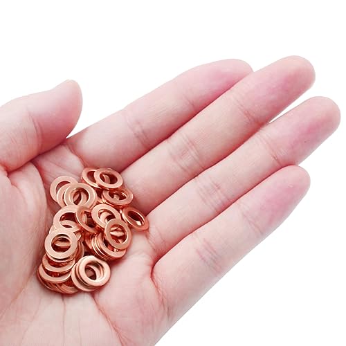 Miniatura 4 de Jersvimc Arandela plana de cobre M6, 120 piezas, kit de juntas de cobre, anillo de arandela de sellado métrico, diámetro interior de 0.236 in,