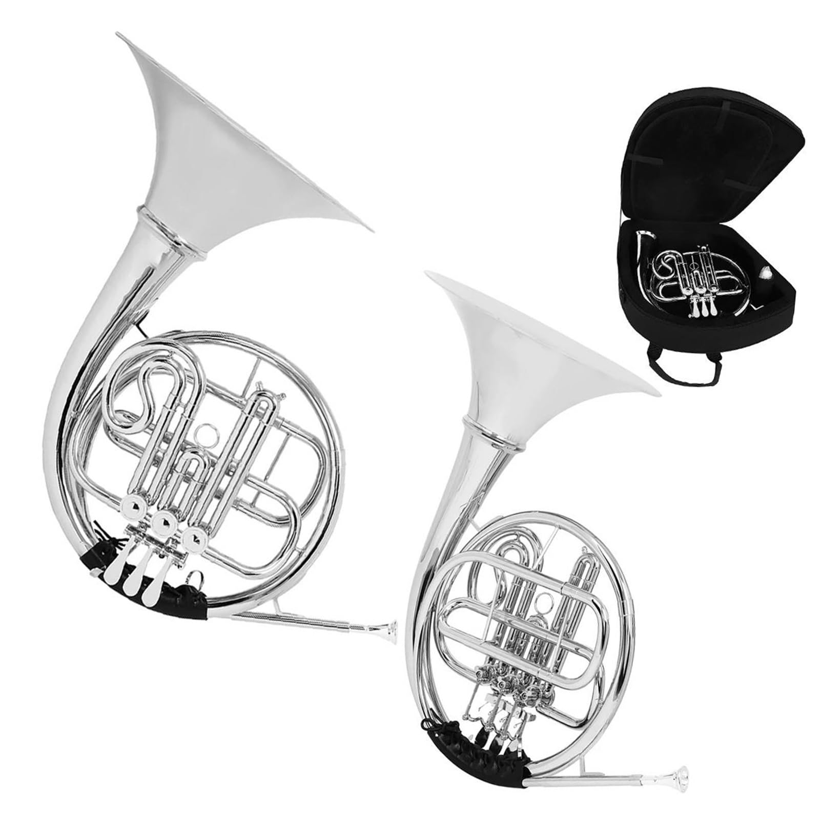 3 Klucze Srebrzony Róg Francuski Bb Dzielony Podwójny Rząd Mosiężny Instrument Muzyczny Z Akcesoriami