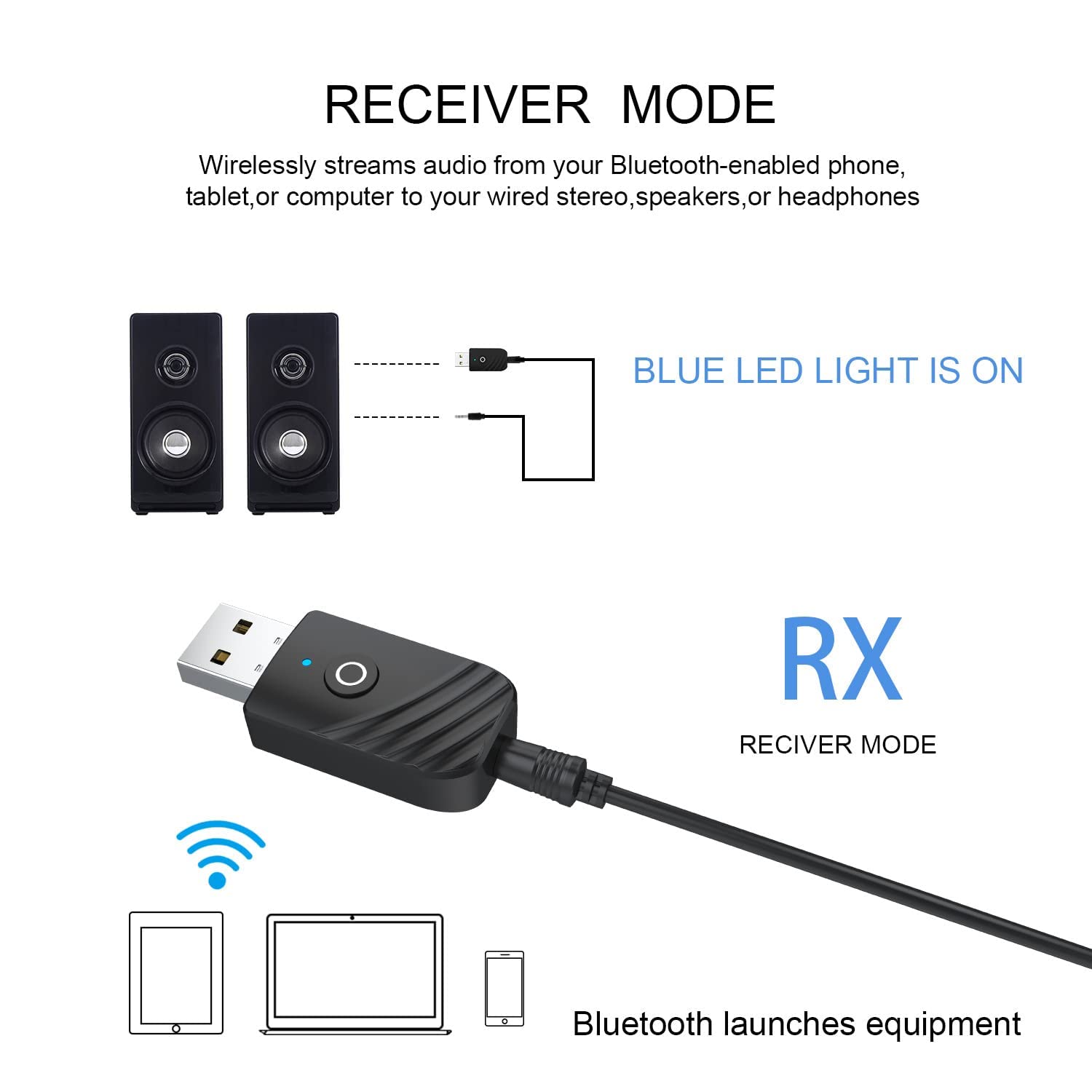 usb ricevitore bluetooth trasmettitore per tv adattatore chiavetta BT5.0 con 3.5mm AUX per PC/Cuffie/Altoparlanti/Autoradio/Stereo