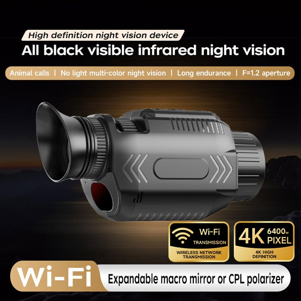 Monoculare Digitale A Infrarossi per Visione Notturna 4K, Immagine da 68 MP, Telescopio con Zoom Digitale 28X e WiFi per Ed Escursionismo