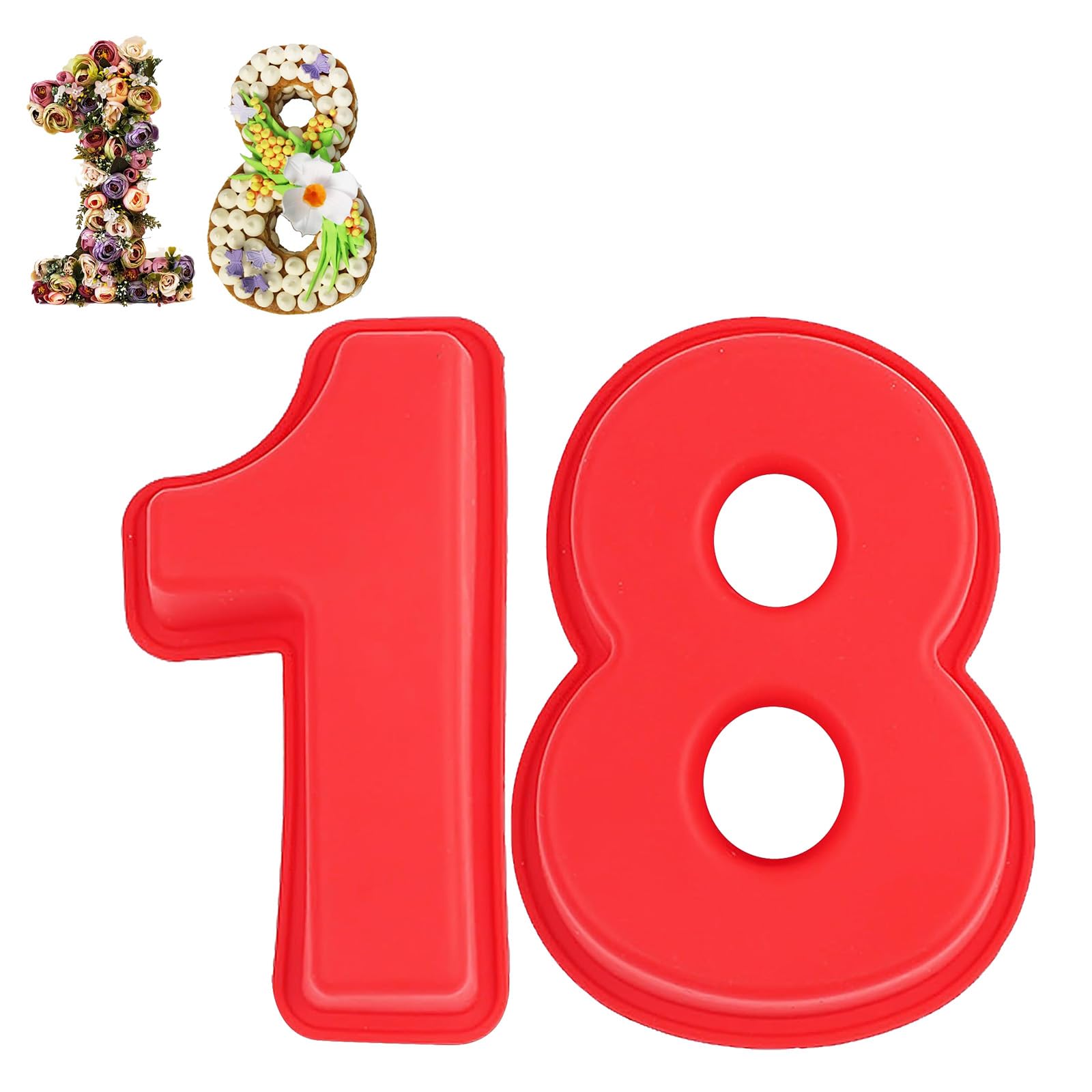 Wsetyy Number Cake Moulds Birthday, 3D Baking Mould Number Cake Tin, for Mousse Jelly Chocolate Baking, Made of Food-Grade Silicone, Easy to Demold, Washable (18) — image 1
