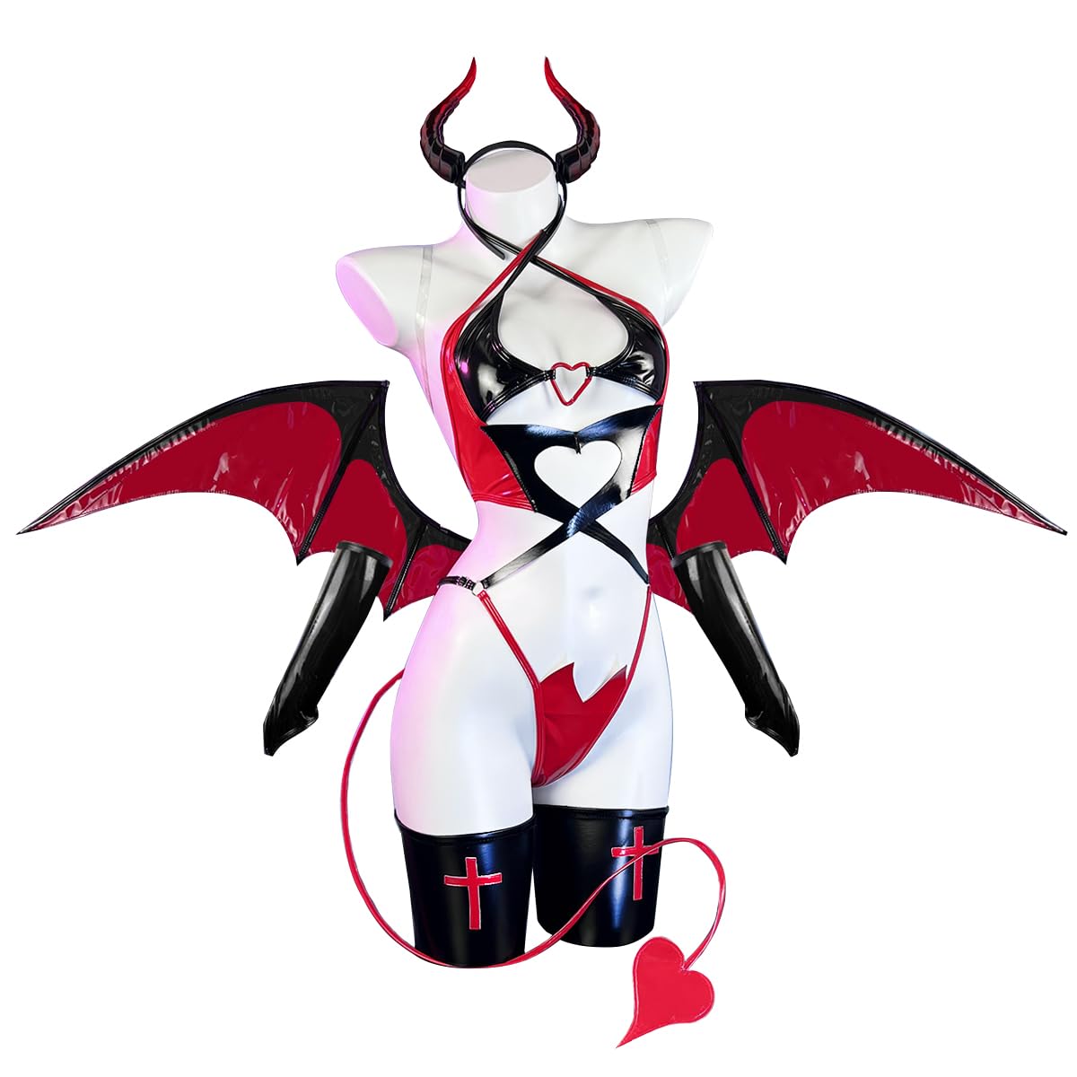 KORURACLUB Succubus Cosplay Donna (set da 6 pezzi) Anime Cosplay Lingerie Donna PU Costume Upgrade Succubus Lingerie Sexy Outfit