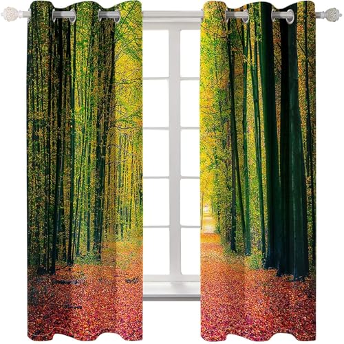 Homxi Drapes for Balcony Blackout 2 Panels Set,2 x 52W x 108H in,Blackout Curtains with Grommet Wood Trail Landscape Green Fuchsia Window Drapes for Balcony