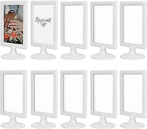 ALBEN Double Sided Standing Picture Frames - (White, 10 count) 4x6 Inch Pedestal Photo Frame with Inserts and Base - 2 Sided Frame for Vertical Display