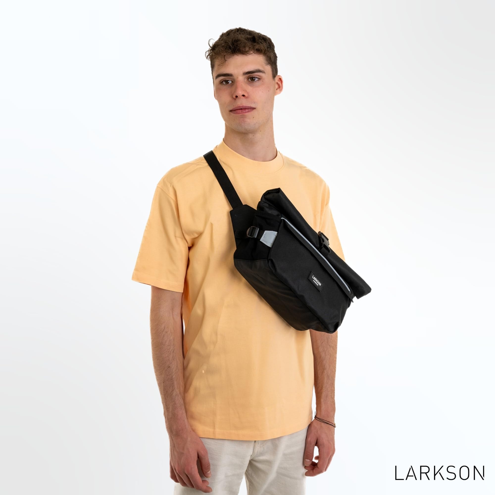 LARKSON Bolsa Manillar Bicicleta Negro - Lasse - Bolsa 2 en 1 para Bici y Bandolera - con Reflejo - Repelente al Agua