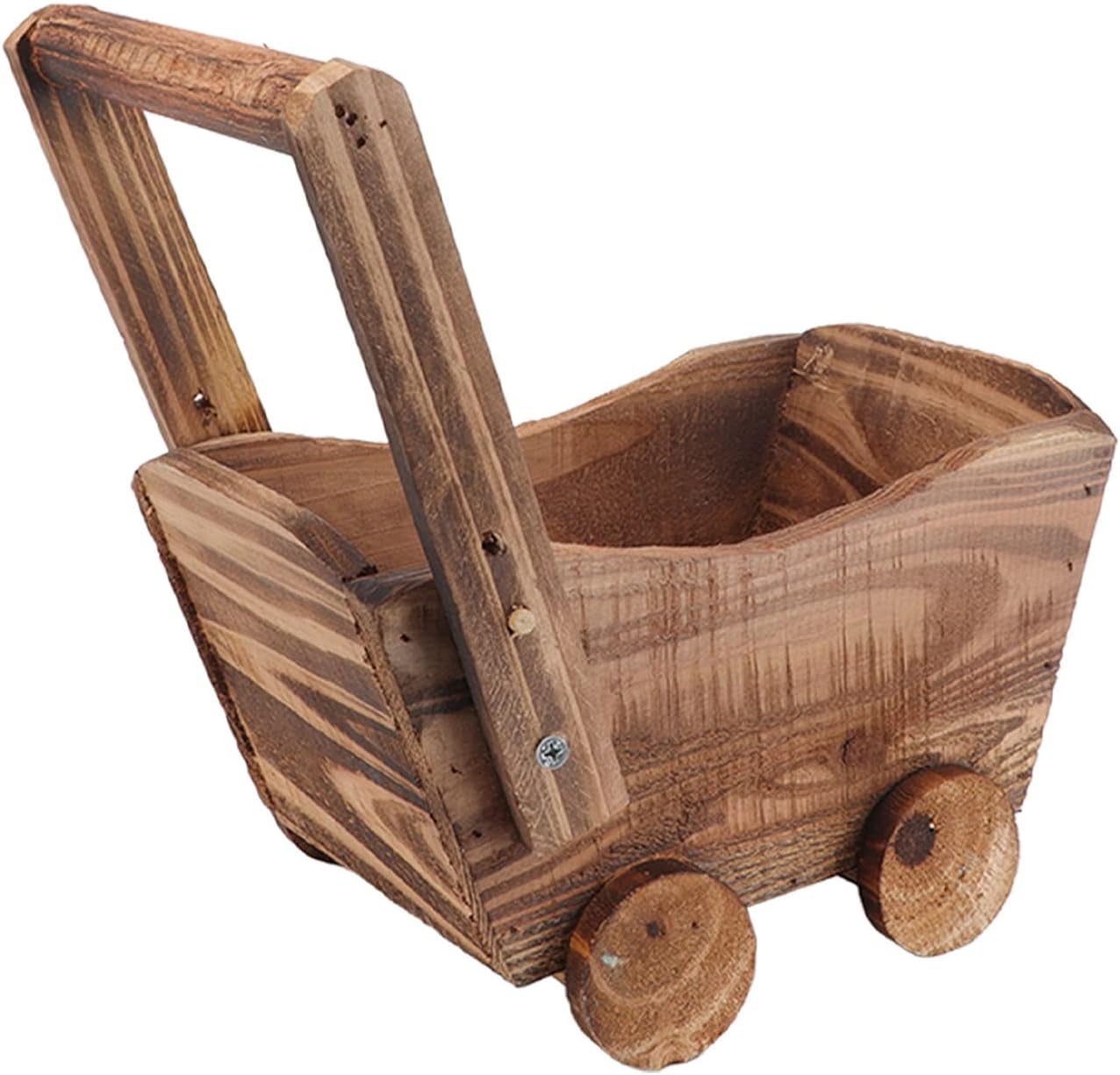 Asixxsix Wooden Wagon Planter, Wheelbarrow Design Flower Pot Wooden Cart Multifunctional Decorative Plant Stand Planter for Indoor Outdoor Patio Garden Balcony