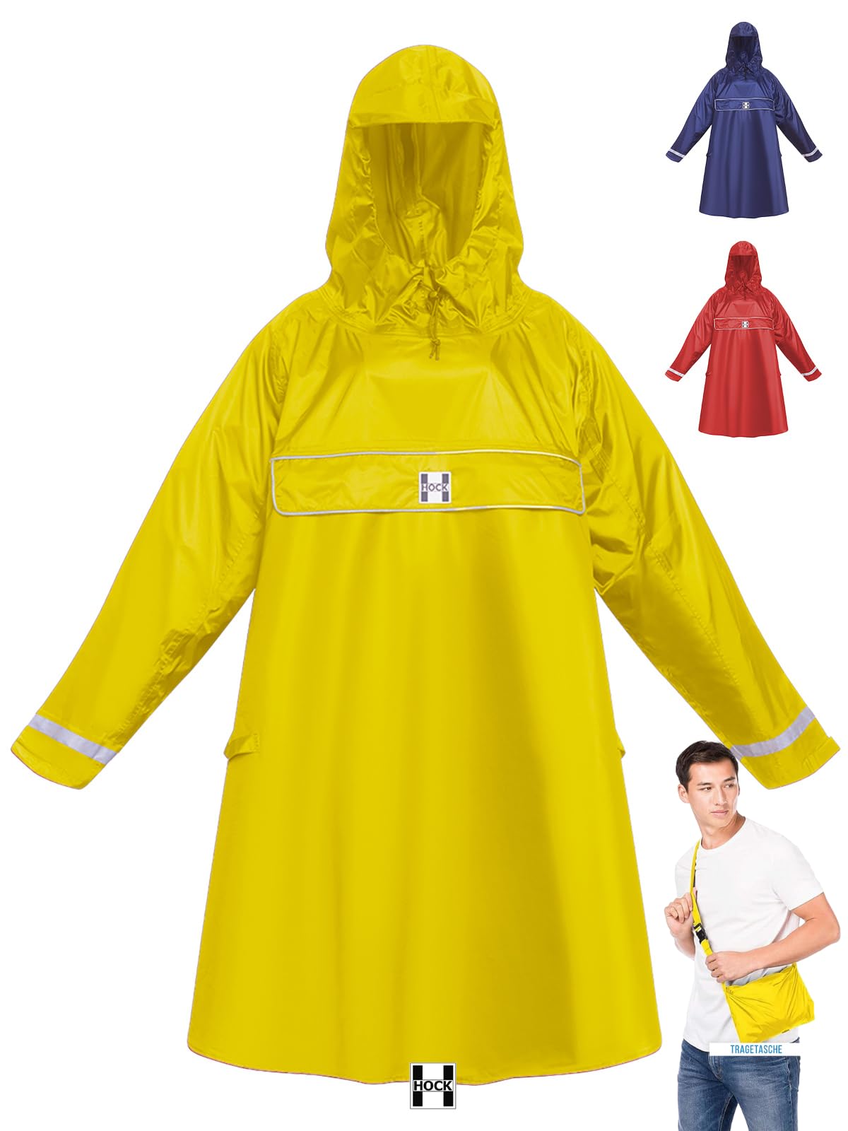 HOCK Poncho antipioggia per bici elettrica premium con maniche per bicicletta ed e-bike, impermeabile al 100%, Giallo, L