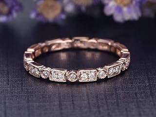 Full Eternity Diamond Wedding Band Solid 14k Rose Gold Antique Engagement Ring M - Compare price