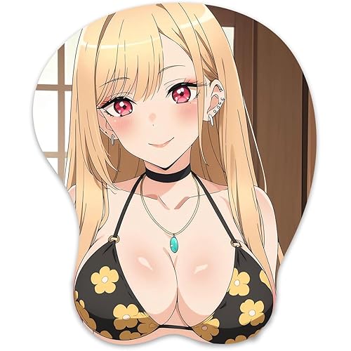 RUFSMAAN Oppai Mouse pad 3D Mousepad Anti-Slip Breast Gaming Wrist Rest Boob-pad Anime Manga Mouse Mat （Kitagawa Marin 2）