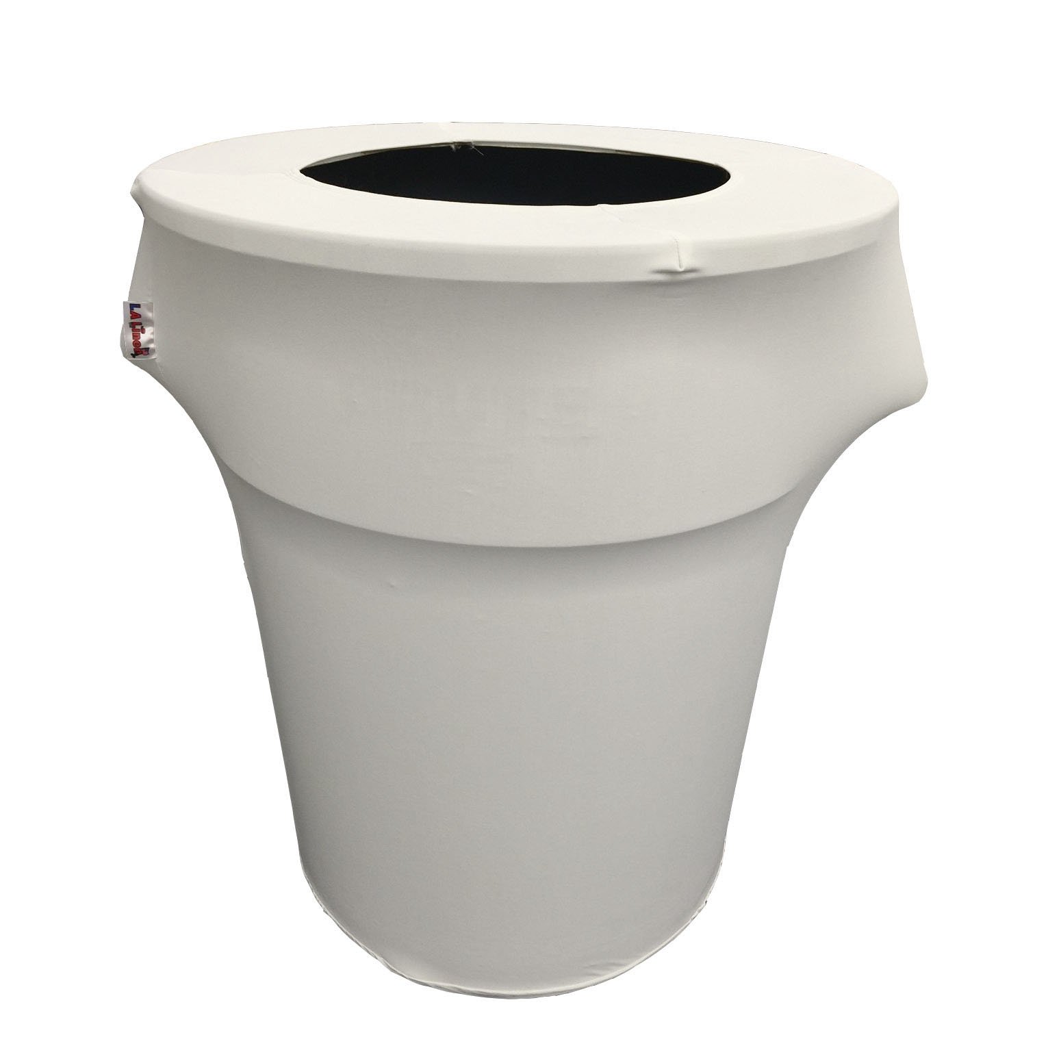 LA Linen Stretch Spandex Fitted Trash Can Cover 44-Gallon Round, Bin Waste Container Cover, Outdoor Indoor Patio Backyard Decor, White