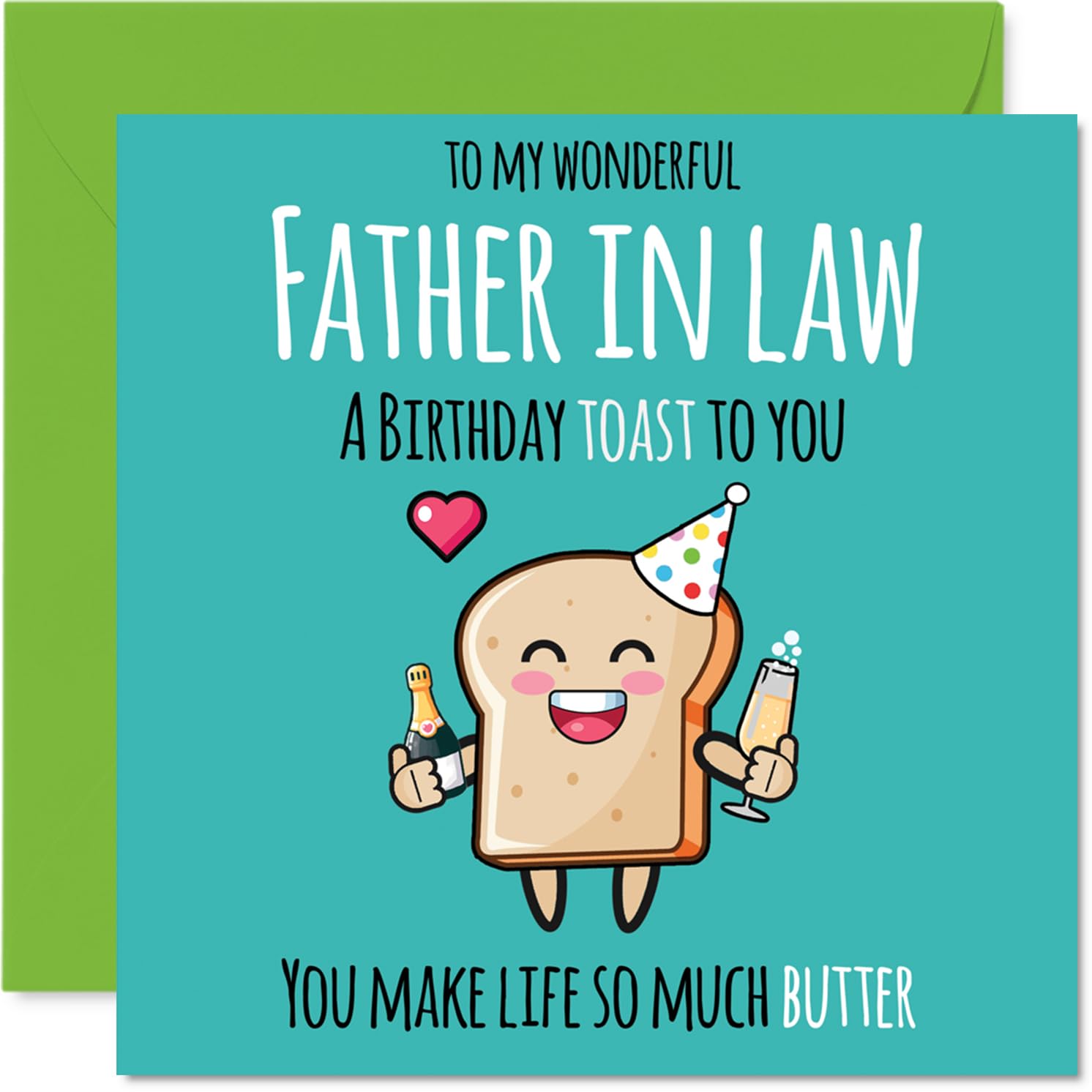 Father in Law Birthday Card - Cute Toast - Happy Birthday Card for Father in Law from Son Daughter, 145mm Fathers Day Greeting Cards