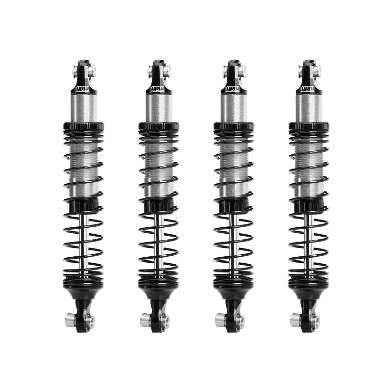 Aluminium 6061-T6 Alloy Front and Rear Adjustable Progressive 89mm Spring Damper Shock Absorber 4Pc Set For Vanquish 1:10 H10 Optic Kit / Yokohama RTR / Sparco RTR Rock Crawler Upgrades - Silver