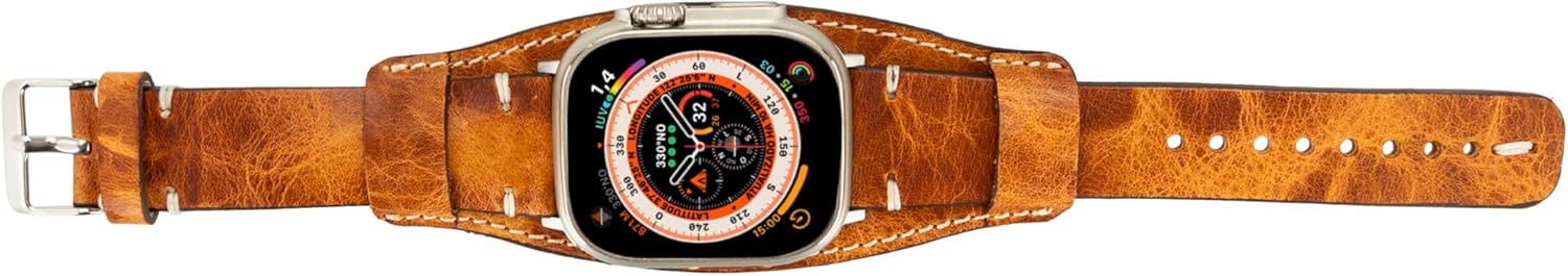 VENOULT Genuine Leather Cuff Band fits Apple Watch Band 49mm - 38mm for Watch Series 11-1, Man or Women 45mm, 44mm, 41mm, 40mm, Full Grain Bull Strap, HANDMADE