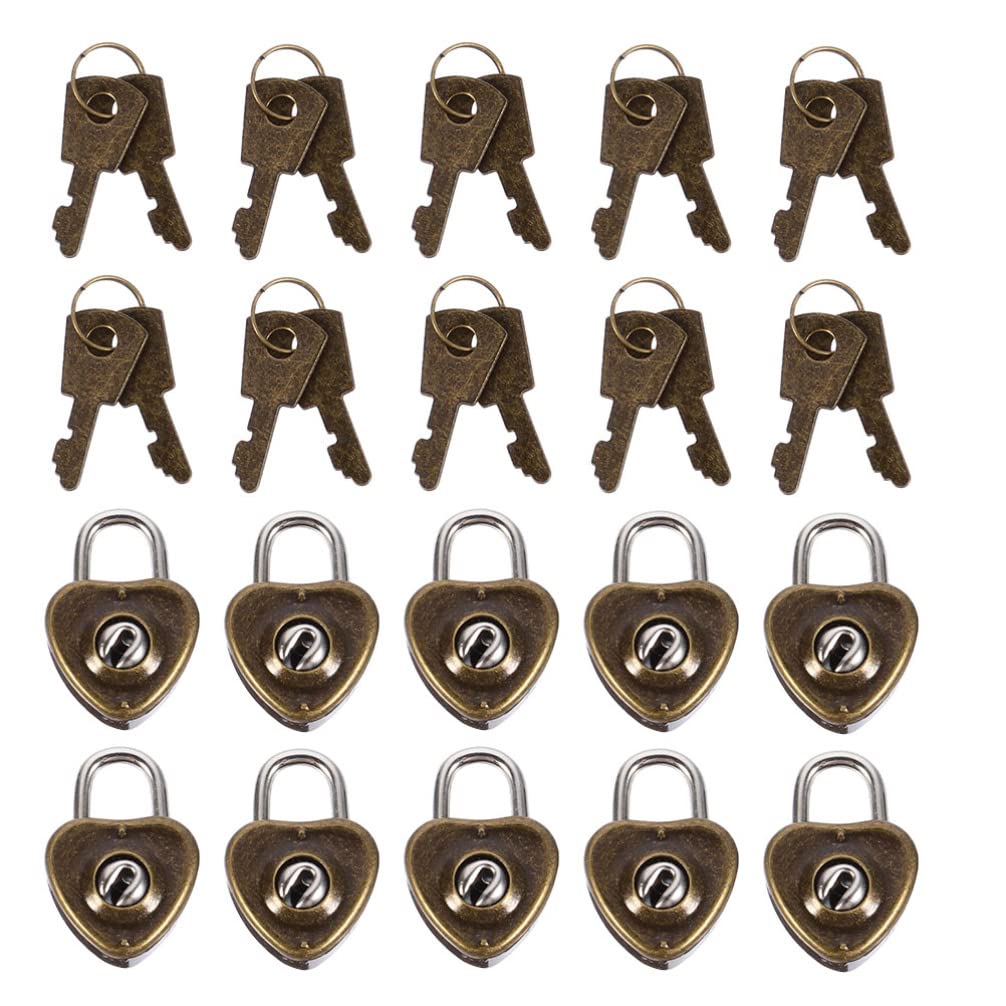 Angoily Coffee 25Pcs Vintage Heart Padlocks Retro Locks Keys For Crafting Diaries And Couple Wishes Lightweight Resistant
