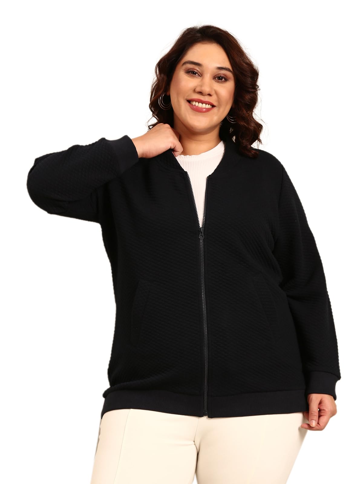 the pink moon Women's Cotton Regular Fit Plus Size Quilted Cotton Jacket With Zip And Stand Collar - (JCKT_QLT_NAVY)-picture-57