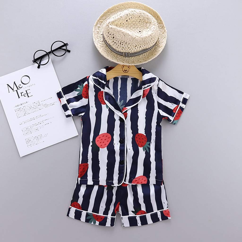 Toddler Baby Satin 𝐏ajamas 2 Piece Short Sleeve 𝗦ilk 𝐏a𝐣ama Set Boys Girls Button Down Shirts and Shorts Loung𝐞wear