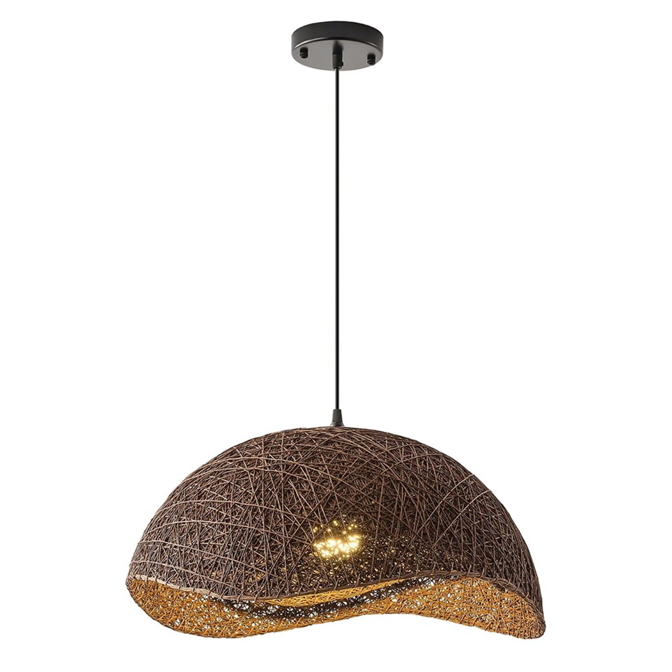 CSSYKV Geometry Dark Rattan Pendant Light Wabi-sabi Weave Bird's Nest Light 52cm Large Wicker Chandelier E26 Handwoven Natural Rustic Lighting Fixtures for Farmhouse Kitchen Living Room Hallway