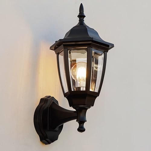FUDESY Paquete de 1 farol clásico de pared para exteriores de 15 13 pulgadas de alto, bombilla de filamento LED Edison regulable de 3000 K incluida,