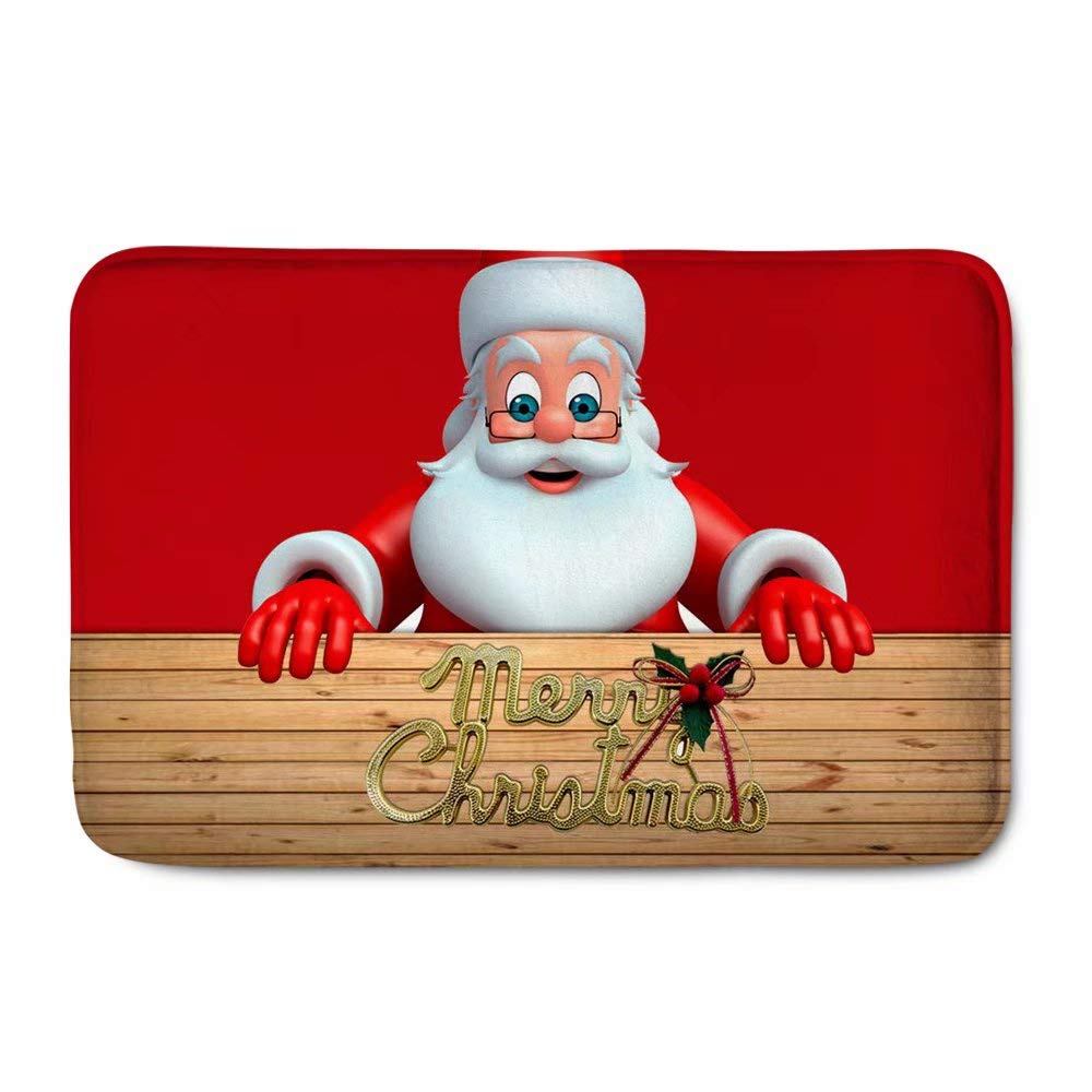 chaqlin Christmas Door Mat - Welcome Mat Festive Santa Claus Xmas Flannel Bath Mats - Novelty Non Slip Floor Mat