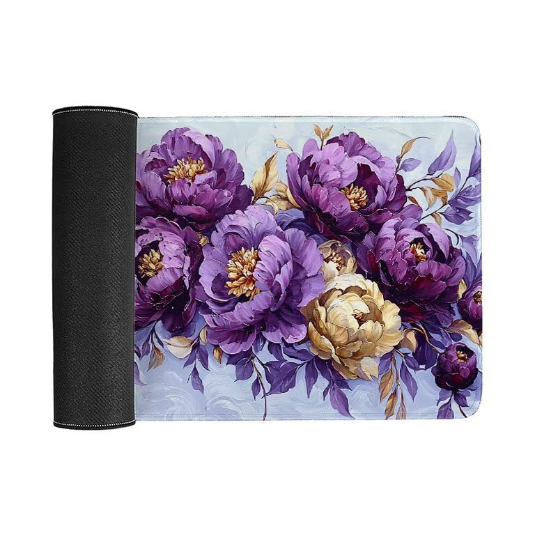 Tappetino Mouse Gaming XXL 1600 x 800 mm Tappetino Antiscivolo Sottomano Da Scrivania Per Mouse e Tastiera, Con Base In Gomma Antiscivolo, Lavabile, Mouse Pad Pione viola, Regalo per Uomo L-789