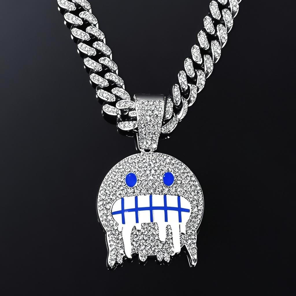 Miami Cuban Link Ice Out Chain for Men Gold Sliver Smiling Face Hip-hop Diamond Pendant Grimace Necklace Bling Mens Jewelry Gift 18-20-22In with Unique Charms - Image 4