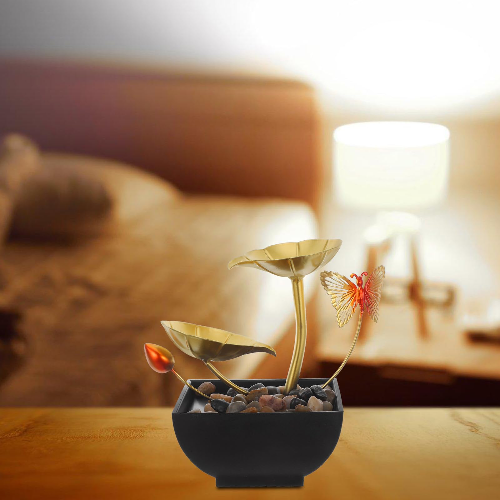 Fontaine Mini Cascade de Bureau en Fonte Motif Naturel et Galets pour Décoration Intérieure de Chambre et Bureau