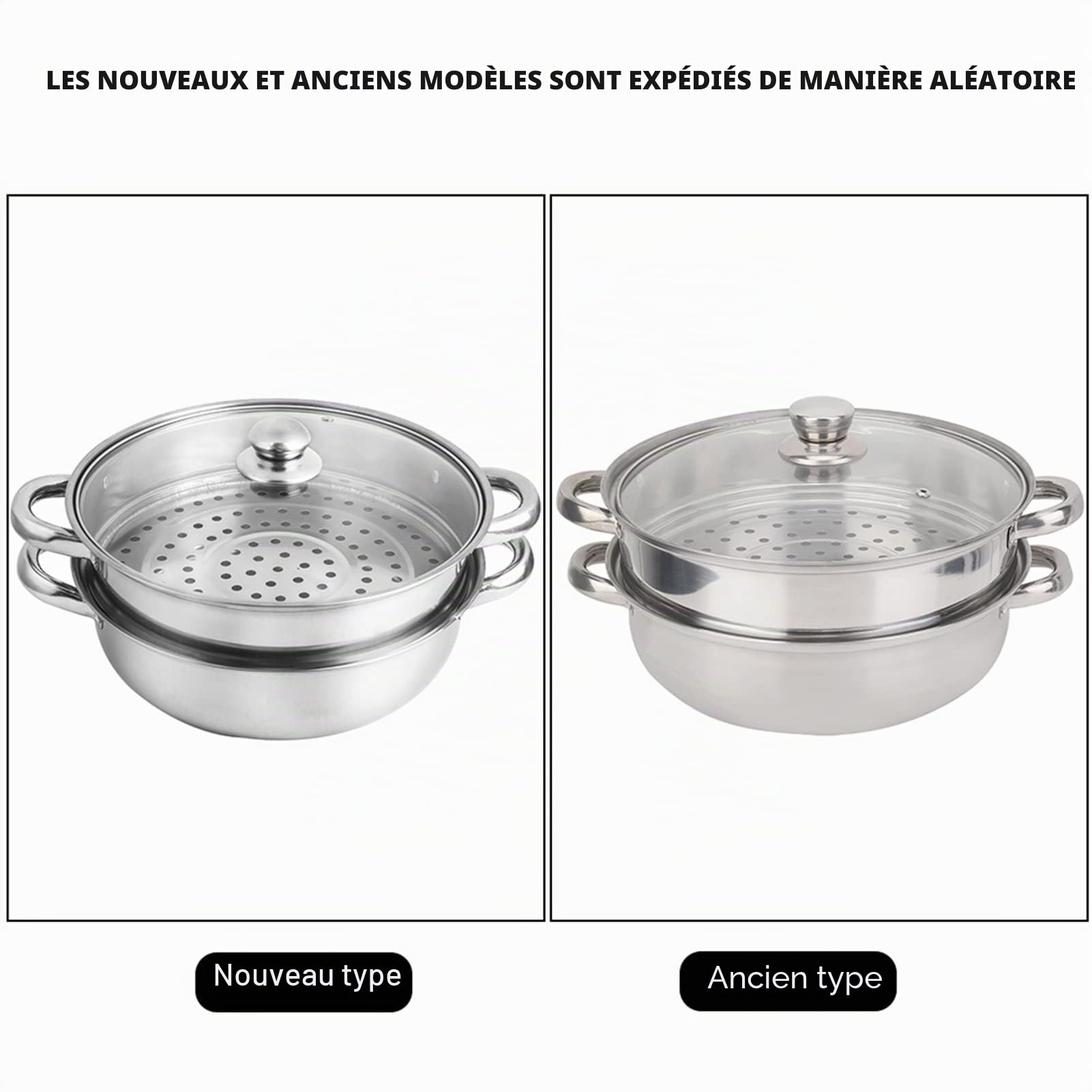 Cuiseur vapeur en acier inoxydable, 2 couches Double couche marmite vapeur avec couvercle Batterie de Cuisine cuiseur double chaudière soupe pot à vapeur 27 x 27 x 19,5 cm