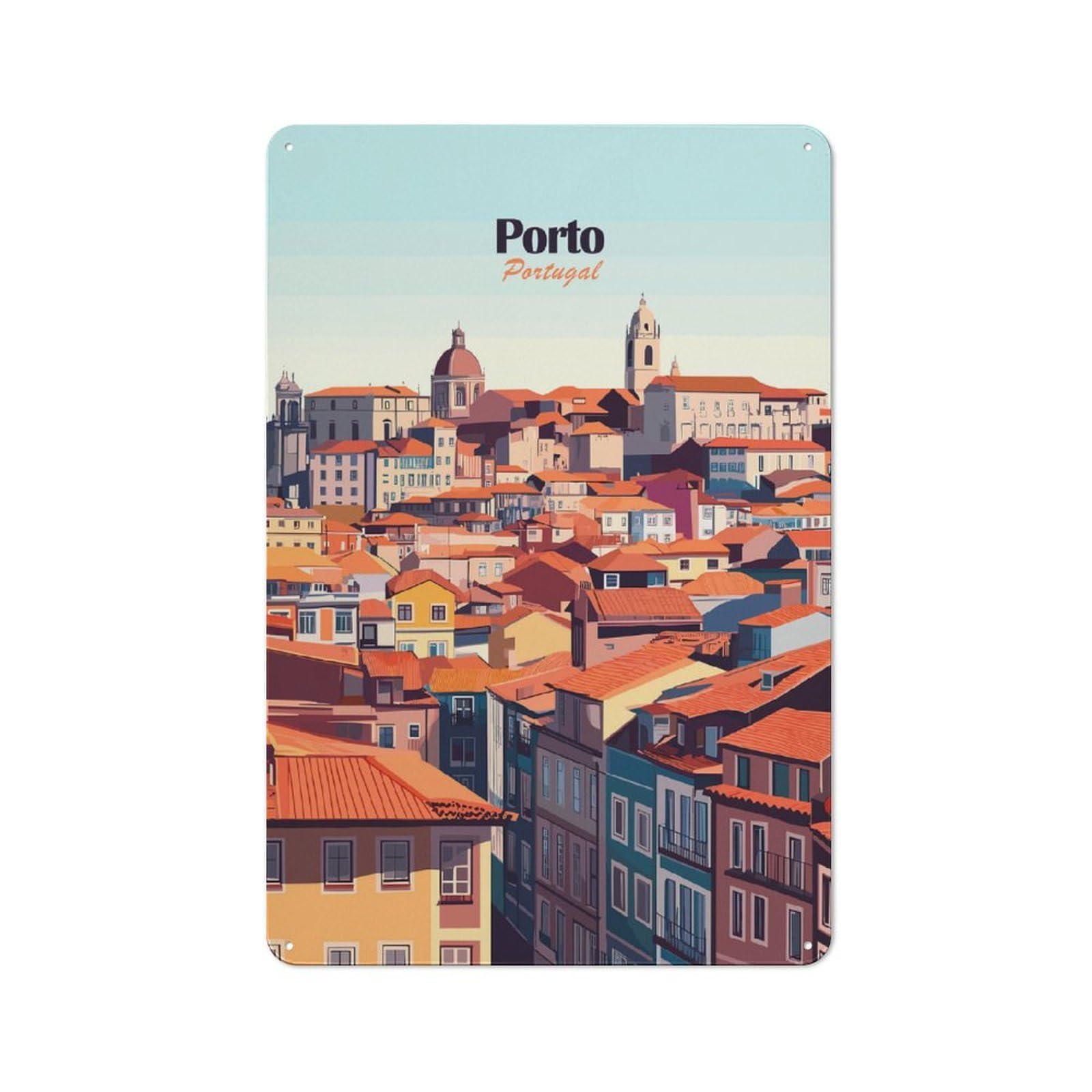 Junmoney Style-20 Porto Cityscape Tin Wall Sign 30X20cm, Country Style Bistro Wall Plaque For Coffee Bar, Kitchen, Bistro Or Tea Corner