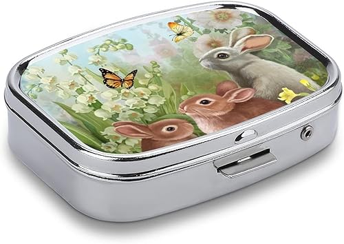 Miniatura 3 de Pastillero con diseño floral de mariposa y conejo, con forma cuadrada, para medicina, pastillero, portátil, organizador de vitaminas, soporte para