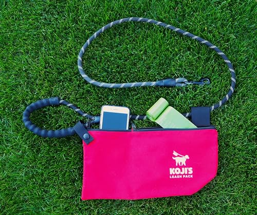 Image of Used Poop Bag Holder for Leash | Patented Poop Bag Pouch with Phone Pocket, Separate Clean & Dirty Compartments | Button Closure | Bag Attachment Fits Any Dog Leash, Hammock Style | Made in USA