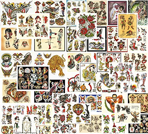 Traditional, Vintage, Old School Style Tattoo Flash Collection, 47 Sheets