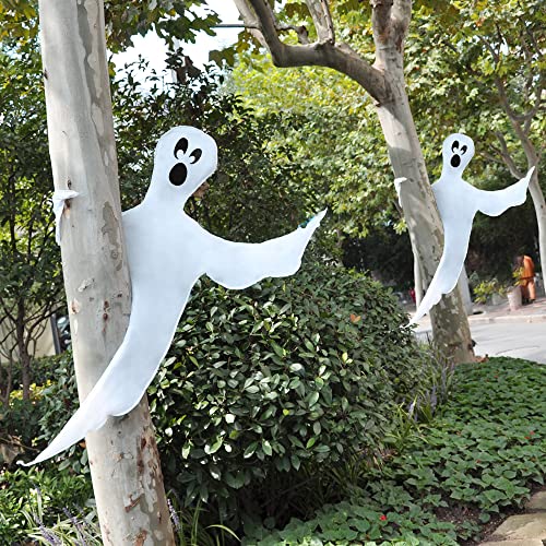Image of JOYIN Halloween 2 Pcs Tree Wrap Ghost Decoration Outdoor, 53 inch Cute Face Flying Ghost for Halloween Outdoor, Lawn, Yard, Tree, Party Supplies, Haunted House Wrap Decorations