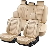Vista 63 de Coverado - Juego completo de fundas de asiento de automóvil grises de cuero napa, impermeables, con cojín para asientos delanteros y respaldos, apto
