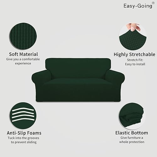 Vista 228 de Easy-Going - Funda elástica para sofá biplaza, 1 pieza, suave, con parte inferior elástica, protector para niños, tela jacquard de elastano y Gris
