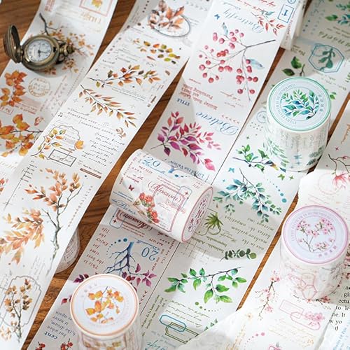 Alideco 6個 マスキングテープ かわいいロヴィンテージの花の枝と葉 透明な耐水性 インク 和紙 粘着 テープ 広幅 DIY おしゃれ マステ シール (nanzhifengxin)